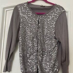 Gray sweater with silver sequin jumper with buttons